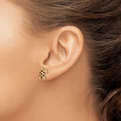 14K Sea Turtle  W/Brown Enamel Shell / Textured Post Earrings
