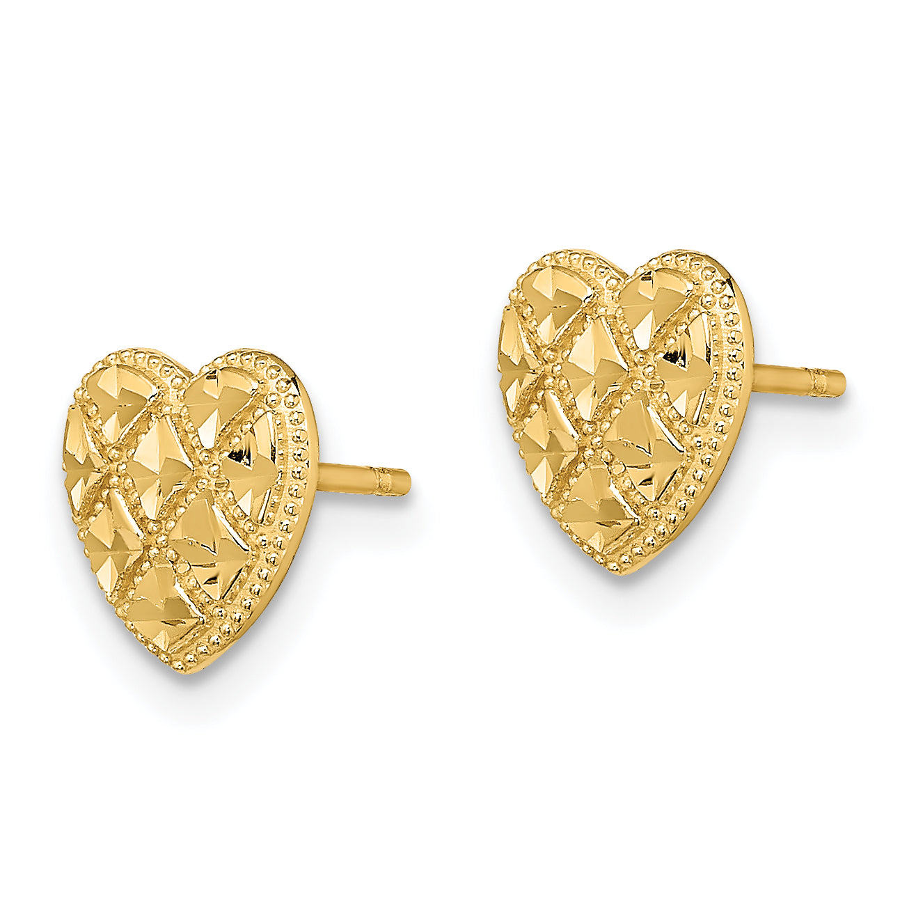 14K Criss-Cross w/ D/C Heart Post Earrings