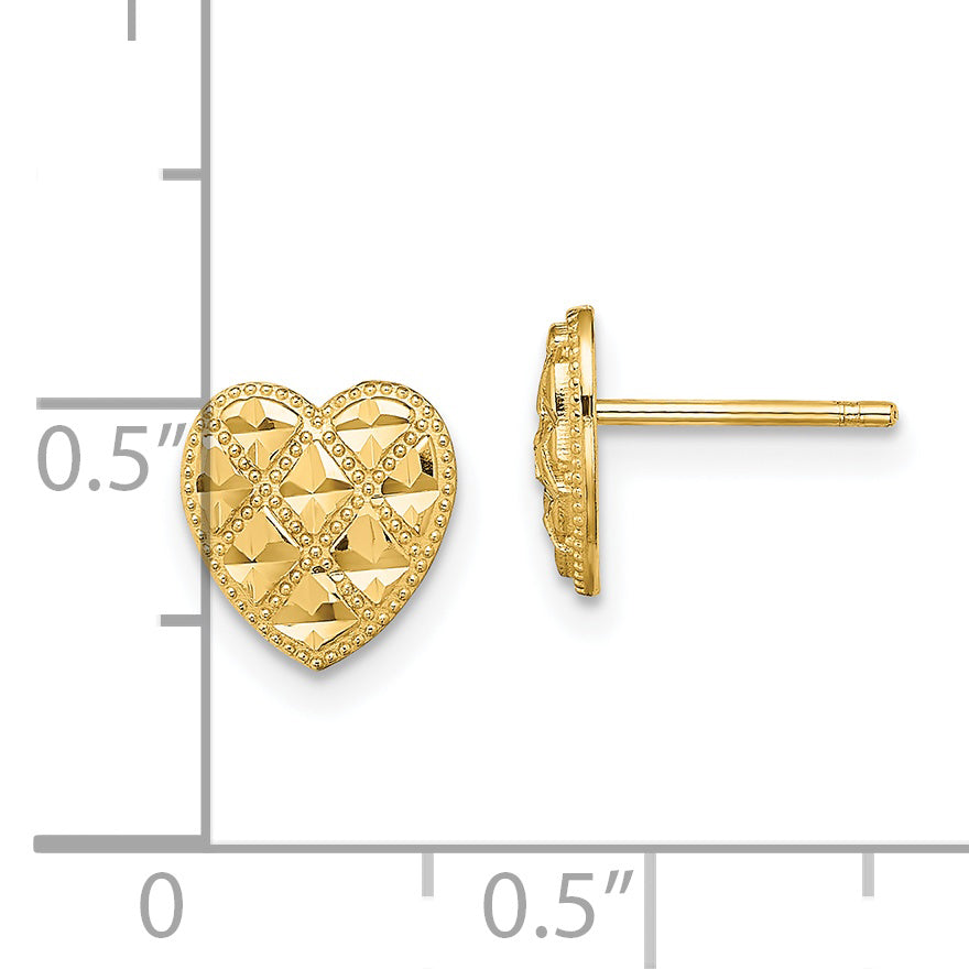 14K Criss-Cross w/ D/C Heart Post Earrings