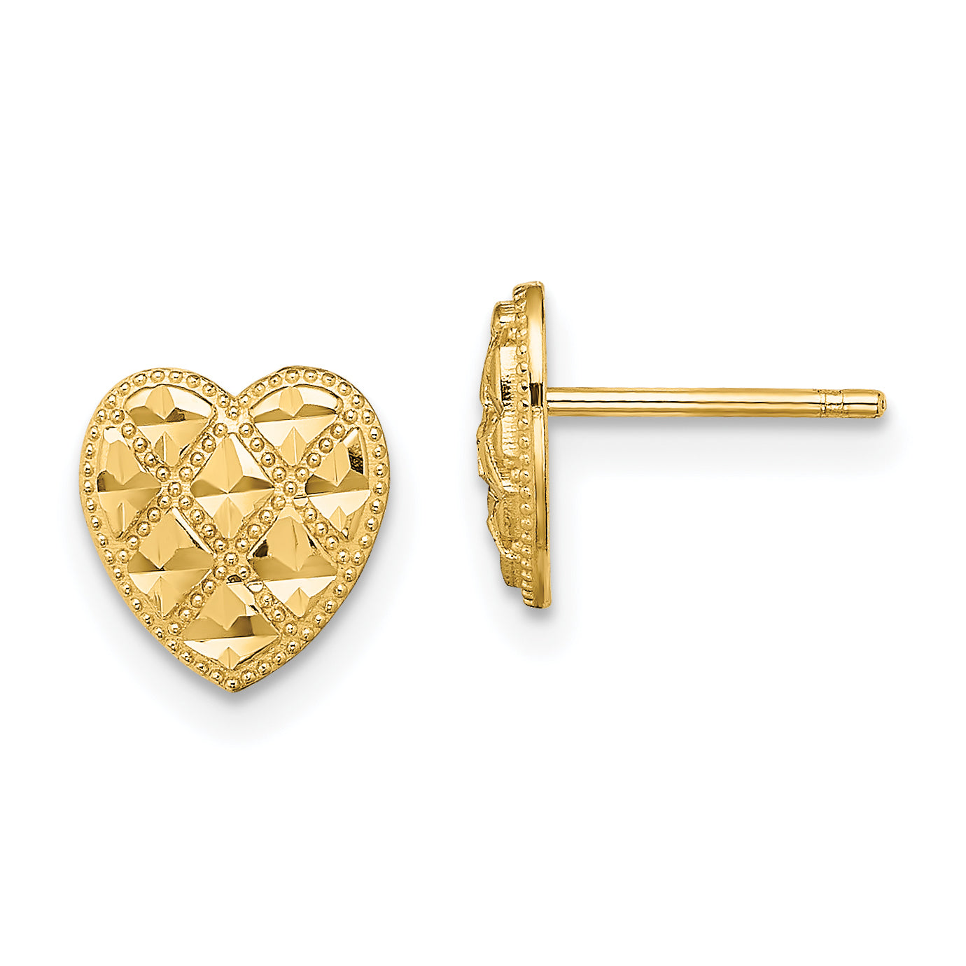 14K Criss-Cross w/ D/C Heart Post Earrings