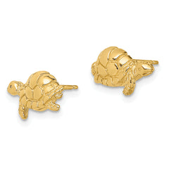 14K Polished Swimming Sea Turtle Post Earrings