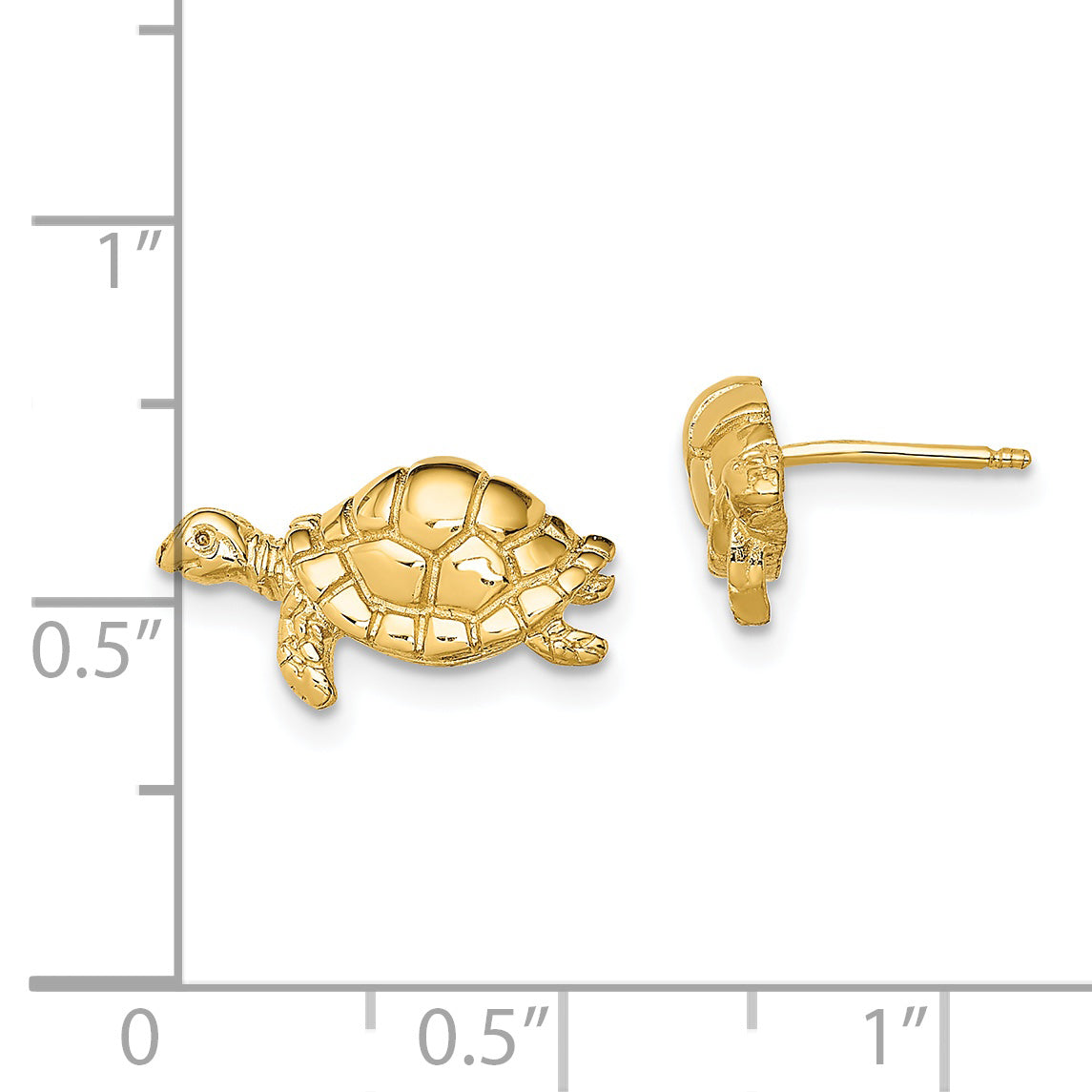 14K Polished Swimming Sea Turtle Post Earrings