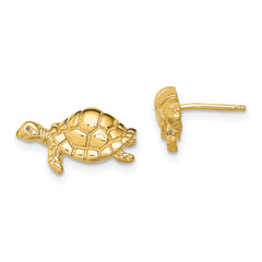 14K Polished Swimming Sea Turtle Post Earrings