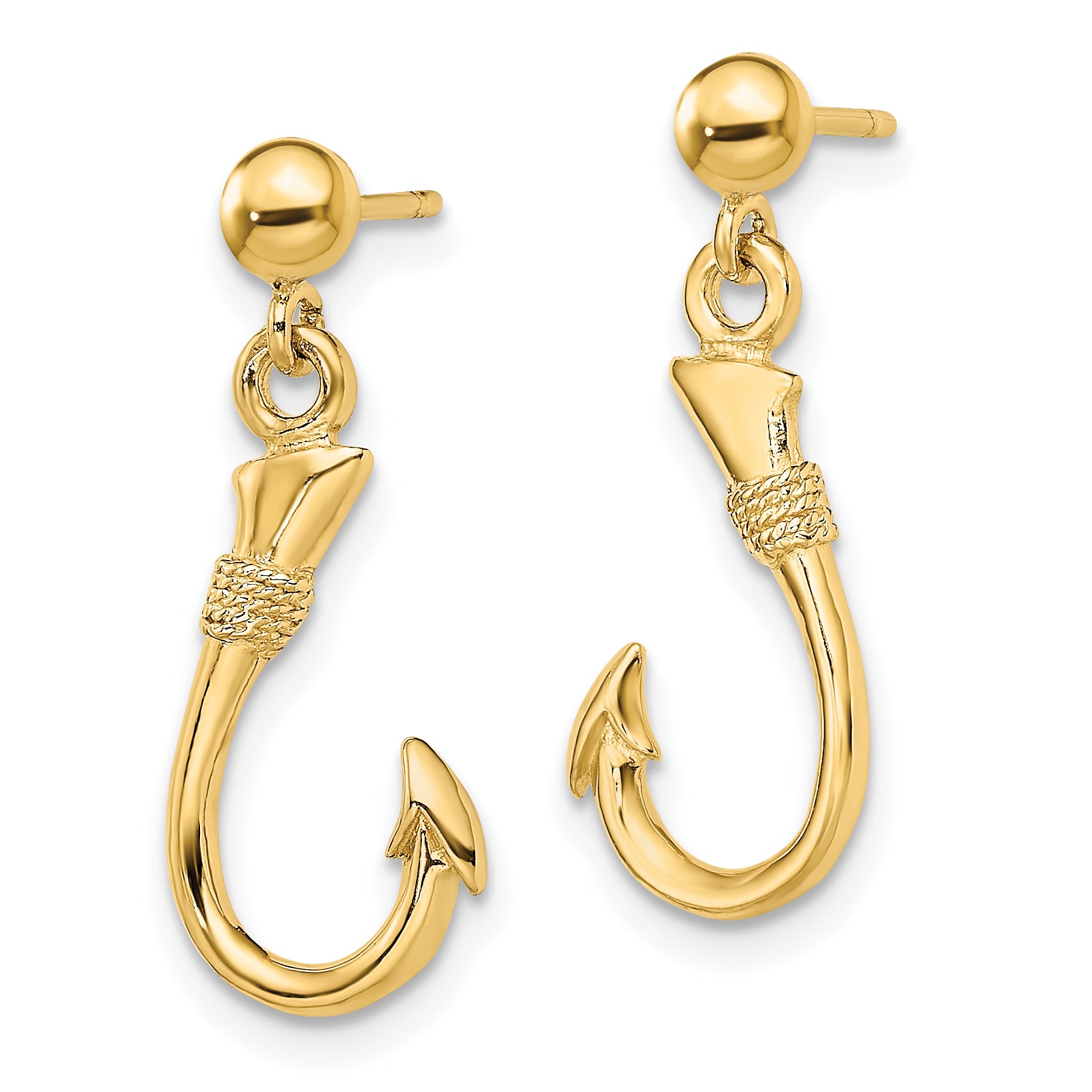 14K 3-D Fish Hook Dangle Earrings