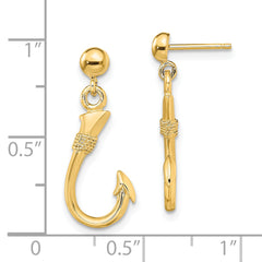 14K 3-D Fish Hook Dangle Earrings