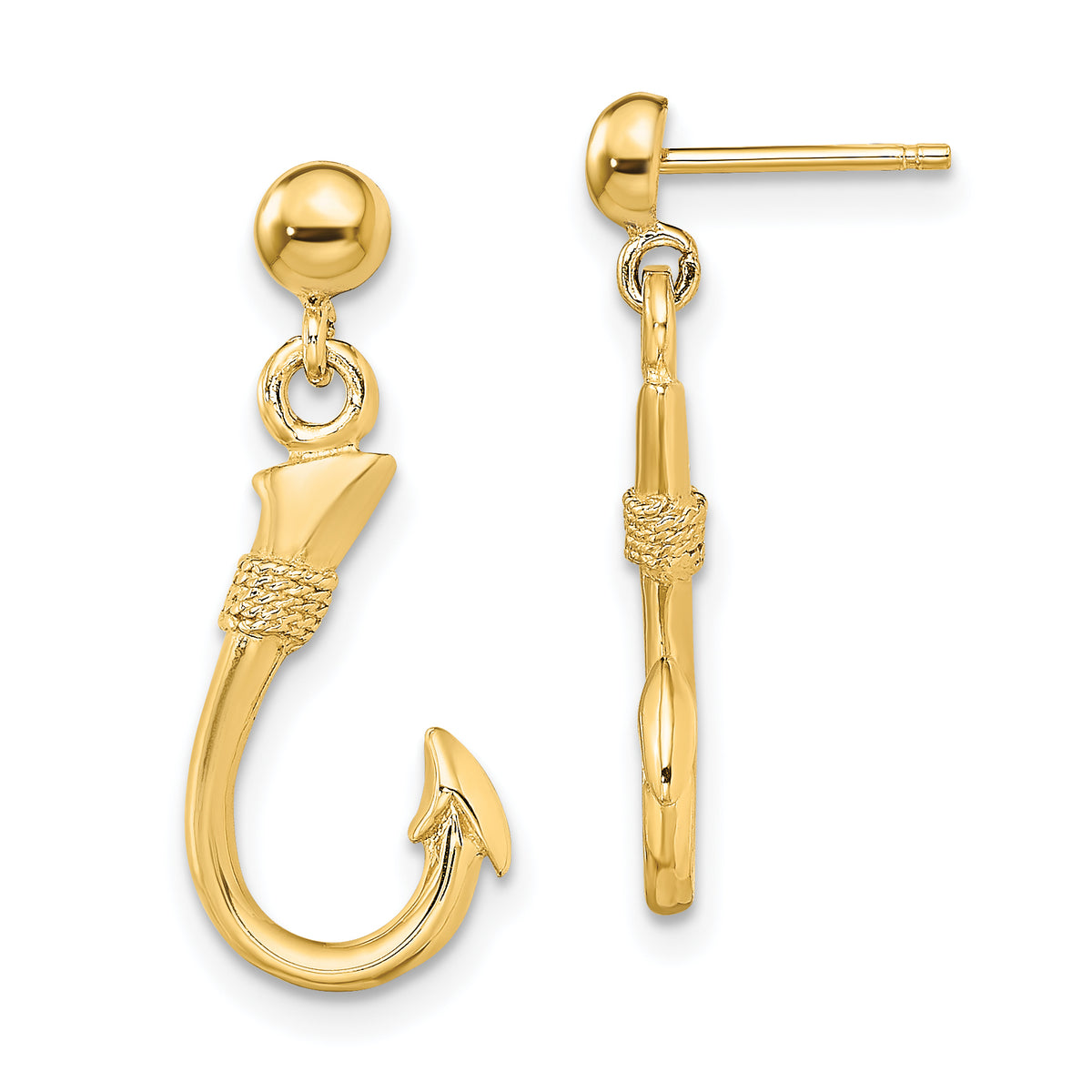 14K 3-D Fish Hook Dangle Earrings
