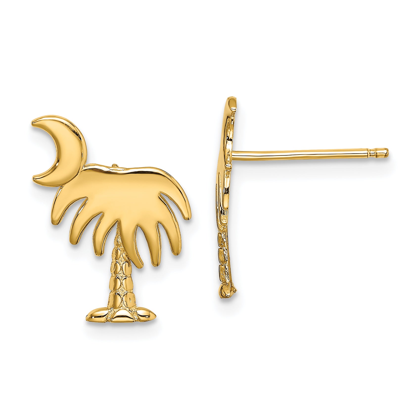 14K Charleston Palm Tree w/ Moon Post Earrings