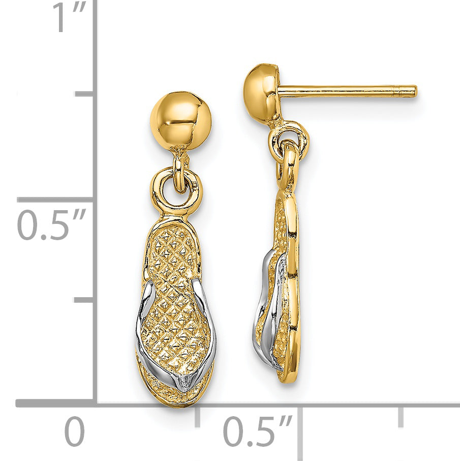 14K and Rhodium Flip Flop Post Dangle Earrings