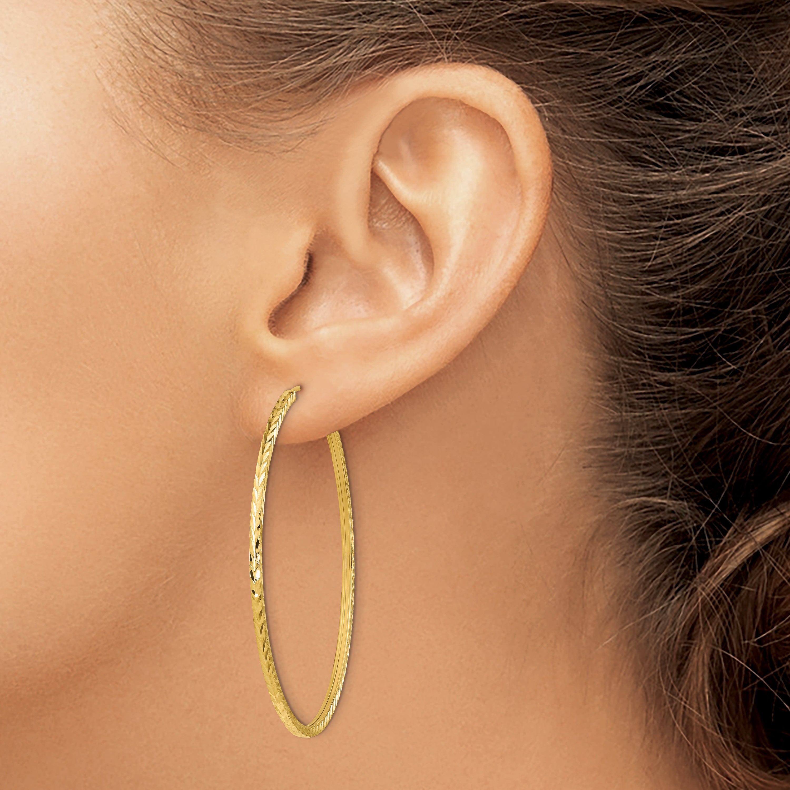 14k Diamond-cut Square Tube Endless Hoop Earrings