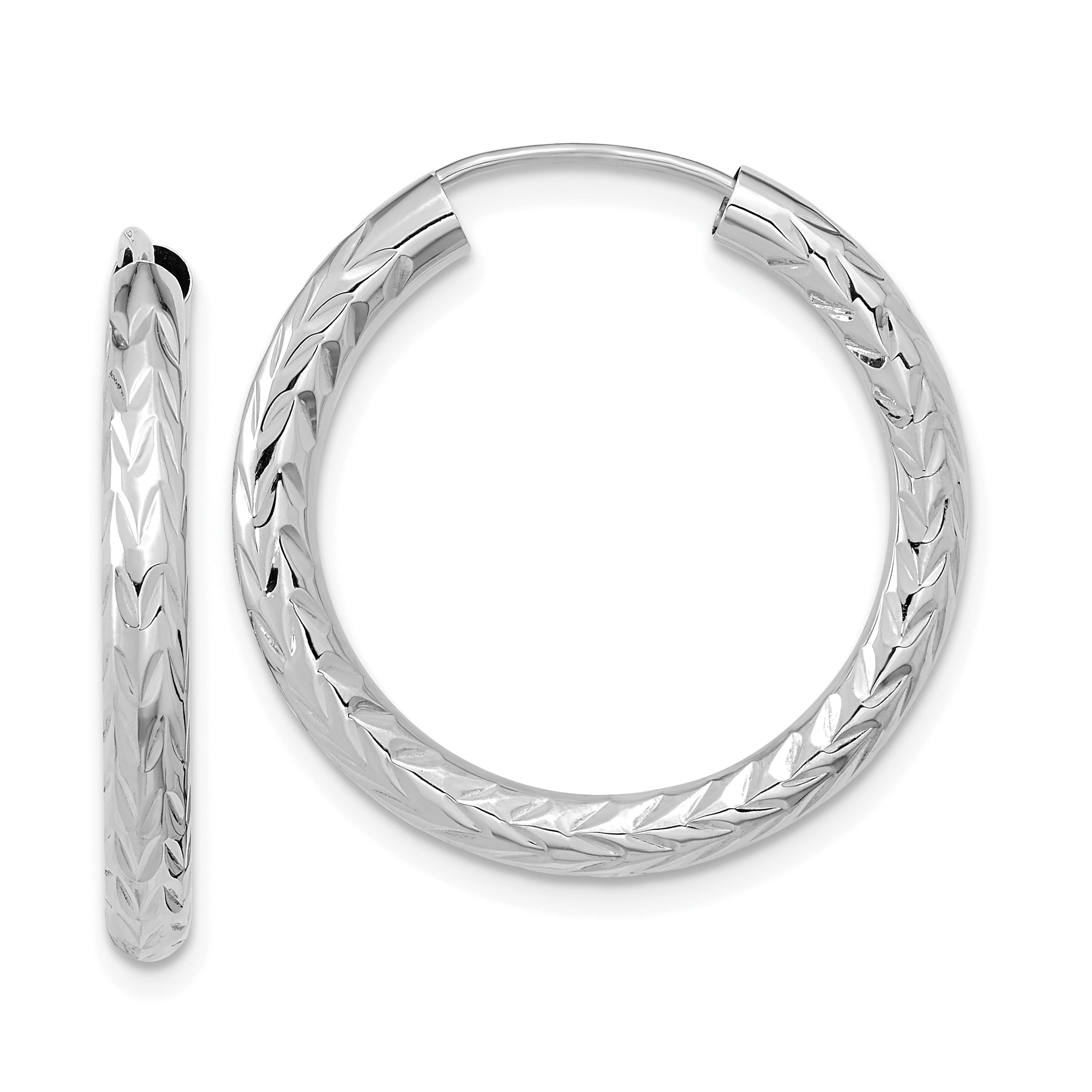 14k White Gold Polished & D/C Endless Hoop Earrings Main image