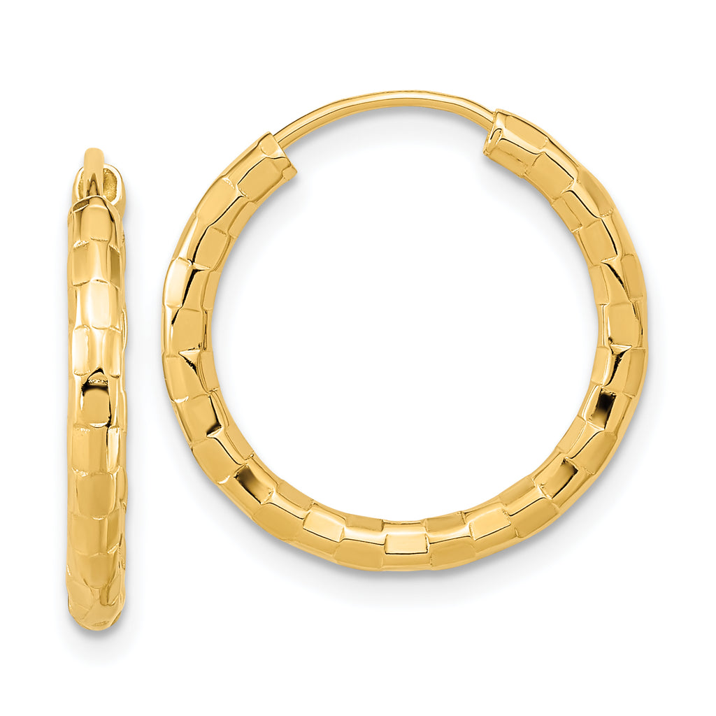14k Gold Polished Faceted 2.5mm Hoop Earrings