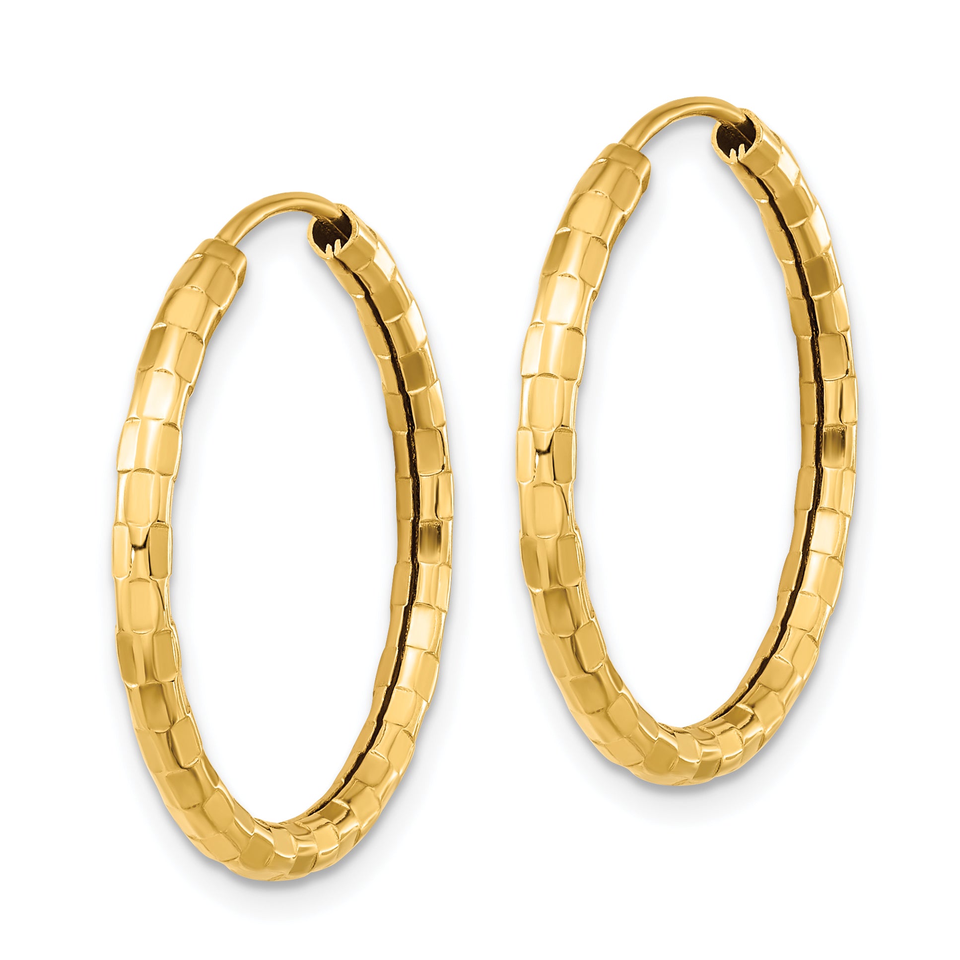 14k Gold Polished Faceted 2.5mm Hoop Earrings Secondary image