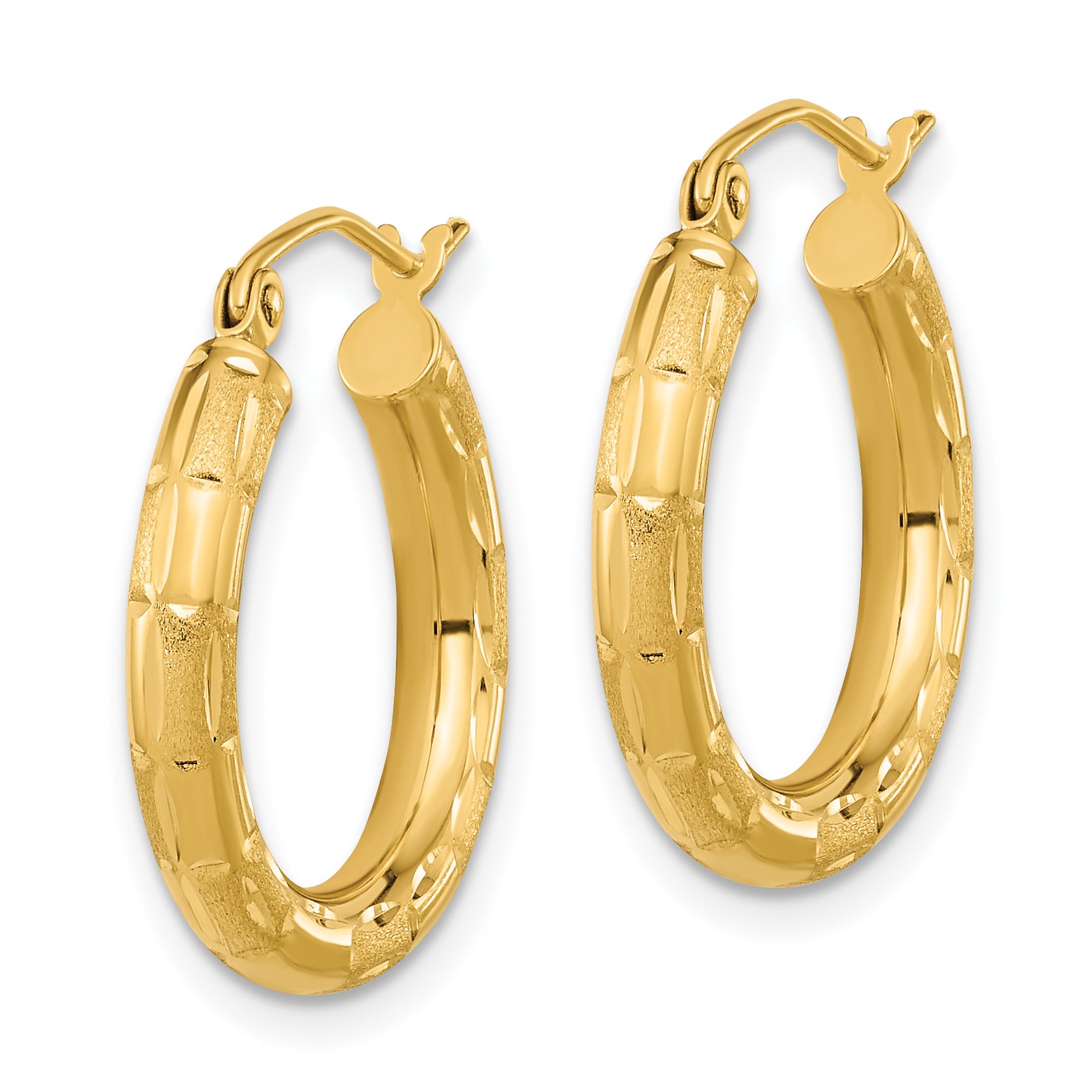 14k Polished Satin and Diamond-cut Hoop Earrings Secondary image