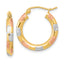 14k w/White and Rose Rhodium Polished Satin Diamond-cut Hoop Earrings