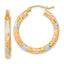 14k w/White and Rose Rhodium Polished Satin Diamond-cut Hoop Earrings