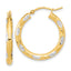 14k White Rhodium Polished Satin and Diamond-cut Hoop Earrings