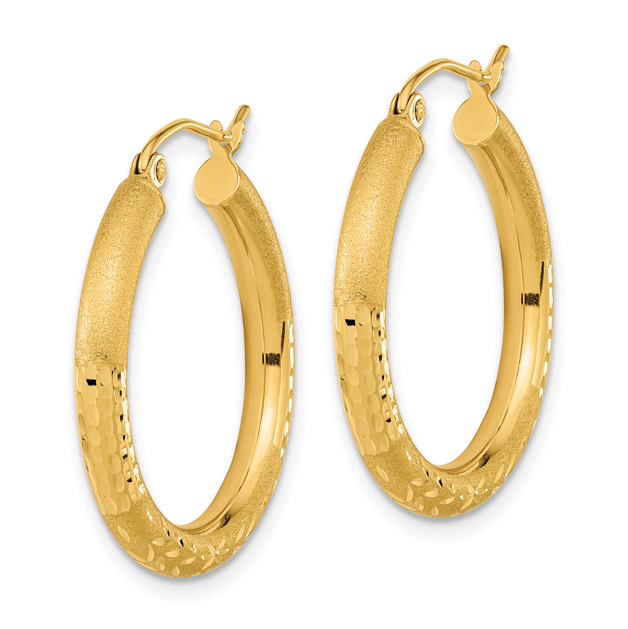 14k Polished Satin and Diamond-cut Hoop Earringss Secondary image