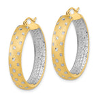 14k White Rhodium Polished Satin Diamond-cut In/Out Hoop Earrings