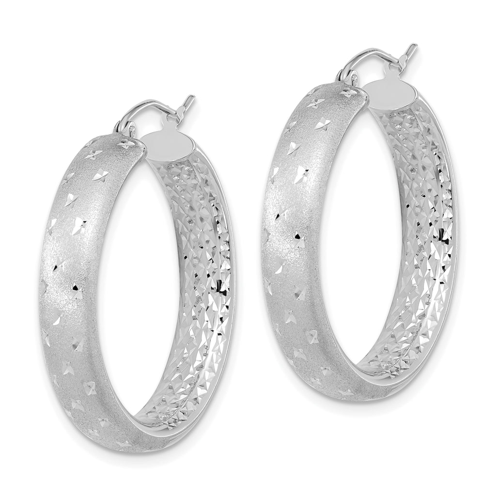 14k White Gold Polished Satin and Diamond-cut In/Out Hoop Earrings