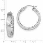 14k White Gold Polished Satin and Diamond-cut In/Out Hoop Earrings