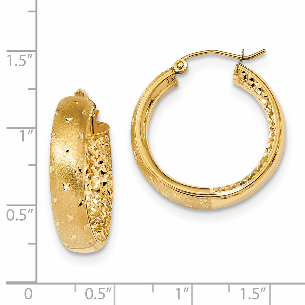 14k Polished Satin and Diamond-cut In/Out Hoop Earrings