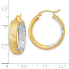 14k White Rhodium Polished Satin Diamond-cut In/Out Hoop Earrings