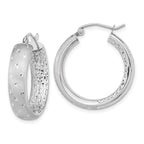14k White Gold Polished Satin and Diamond-cut In/Out Hoop Earrings