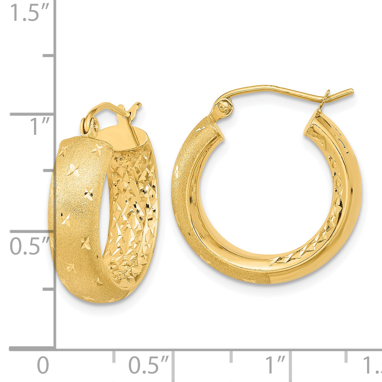 14k Polished Satin and Diamond-cut In/Out Hoop Earrings