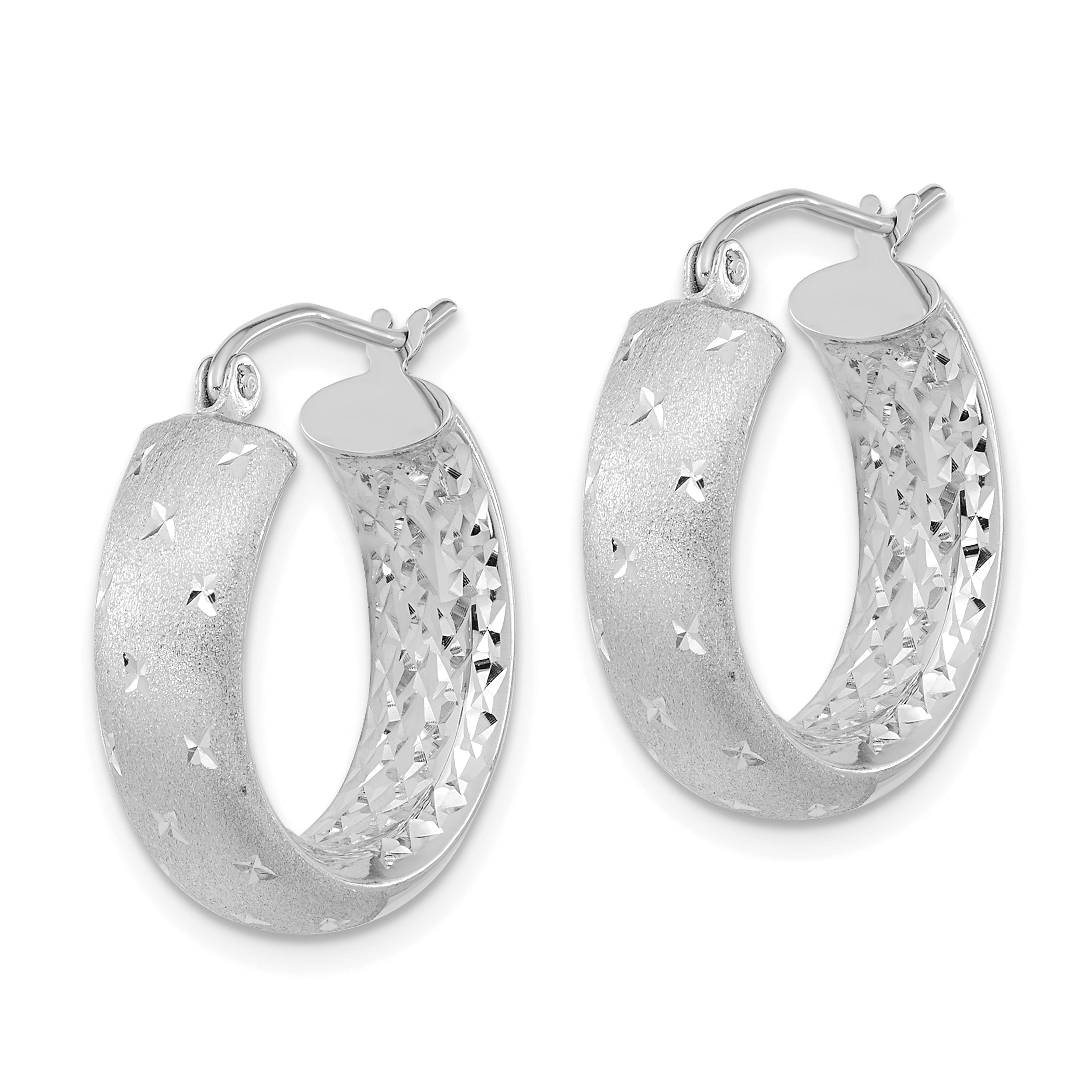 14k White Gold Polished, Satin & D/C In/Out Hoop Earrings Secondary image