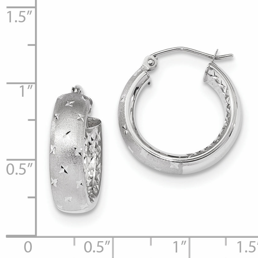14k White Gold Polished, Satin & D/C In/Out Hoop Earrings