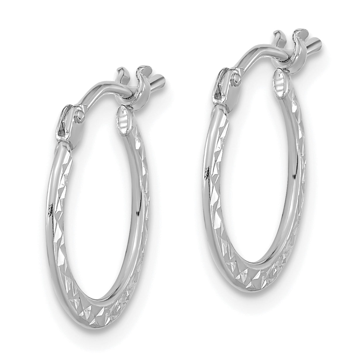 14k White Gold Polished and Diamond-cut  Hoop Earrings Secondary image