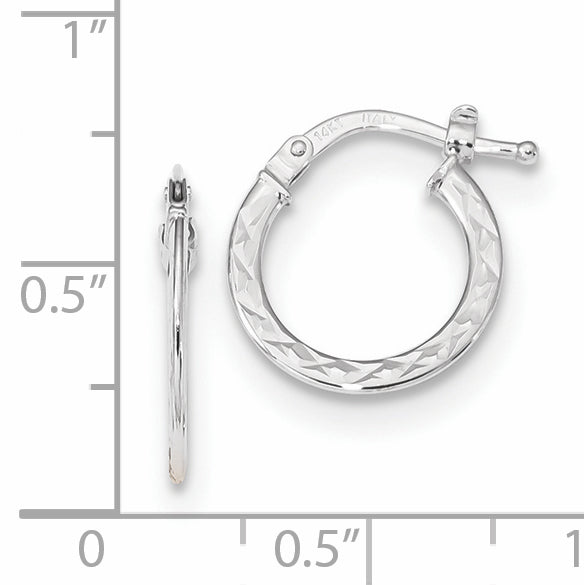 14k White Gold Polished and Diamond-cut  Hoop Earrings