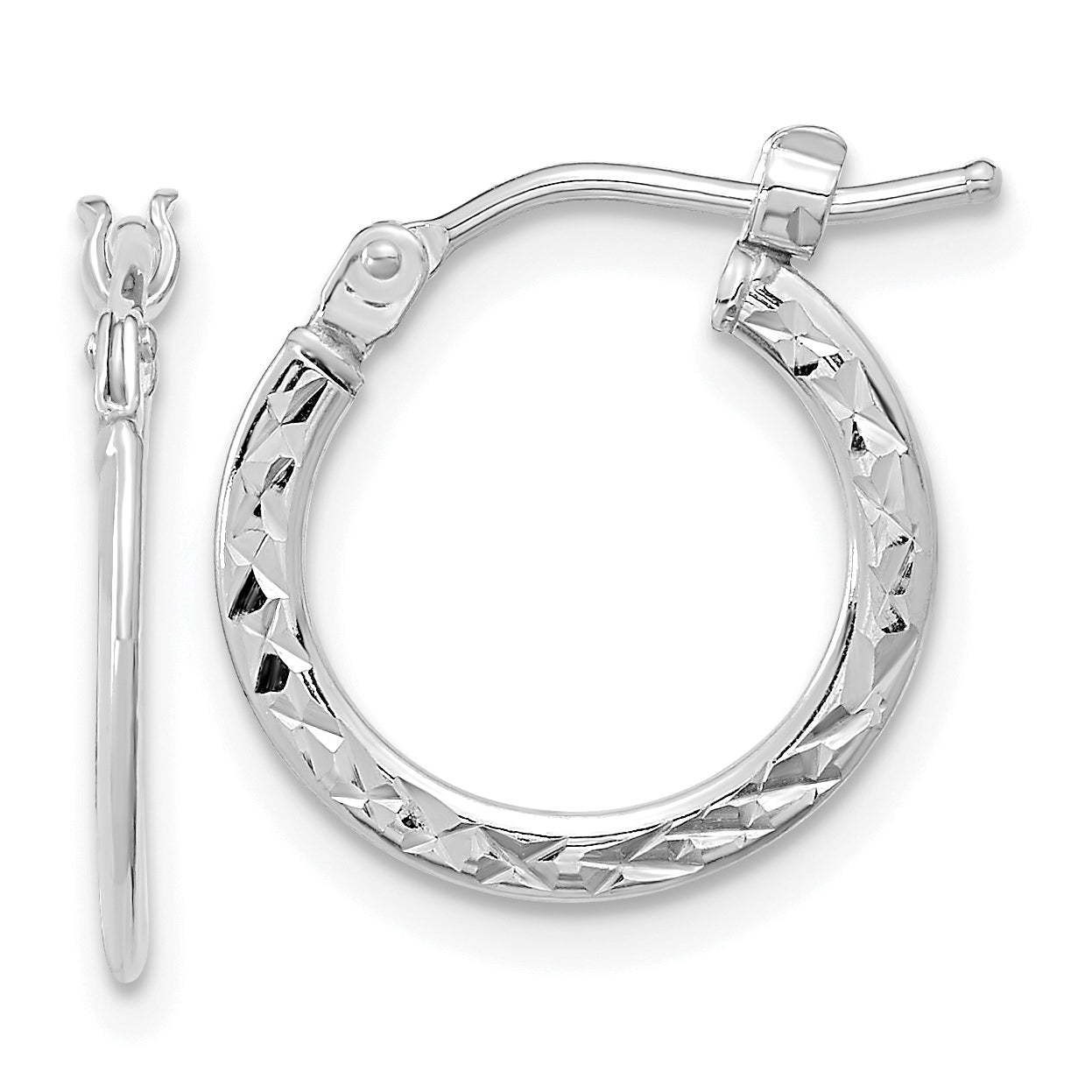 14k White Gold Polished and Diamond-cut  Hoop Earrings Main image