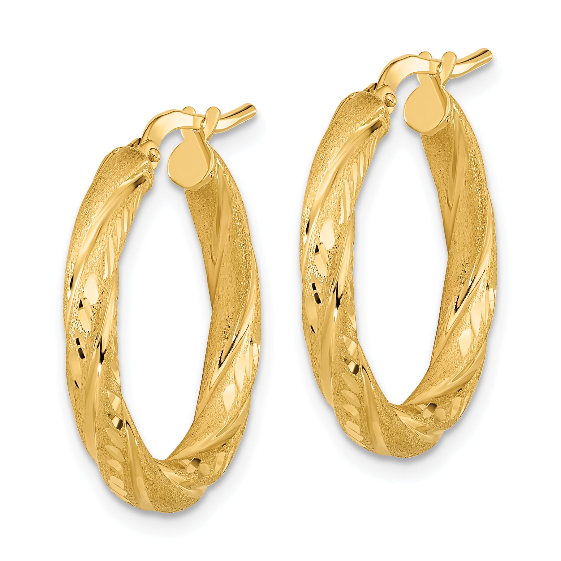 14k 3mm Polished & Satin D/C Hoop Earrings Secondary image