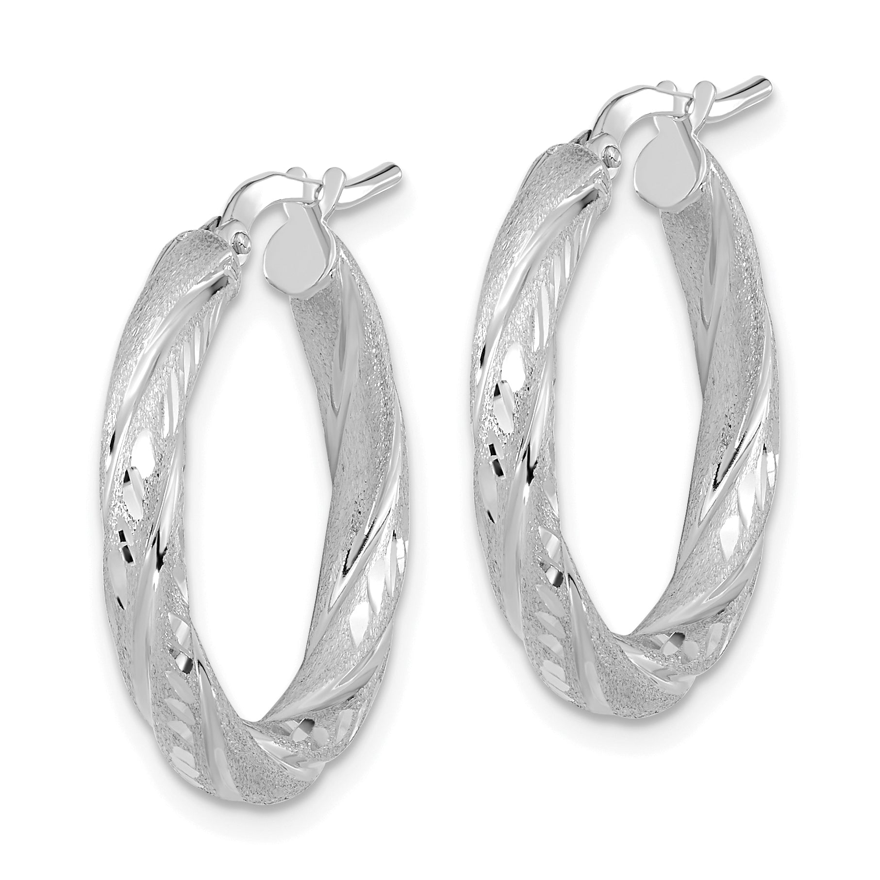 14k White Gold 3mm Polished & Satin D/C Hoop Earrings Secondary image