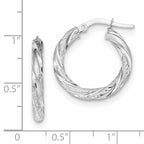 14k White Gold 3mm Polished & Satin D/C Hoop Earrings