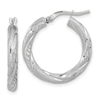 14k White Gold 3mm Polished & Satin D/C Hoop Earrings