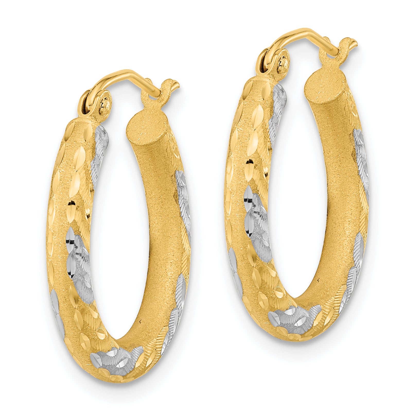 14k White Rhodium Diamond-cut Satin Hoop Earrings Secondary image