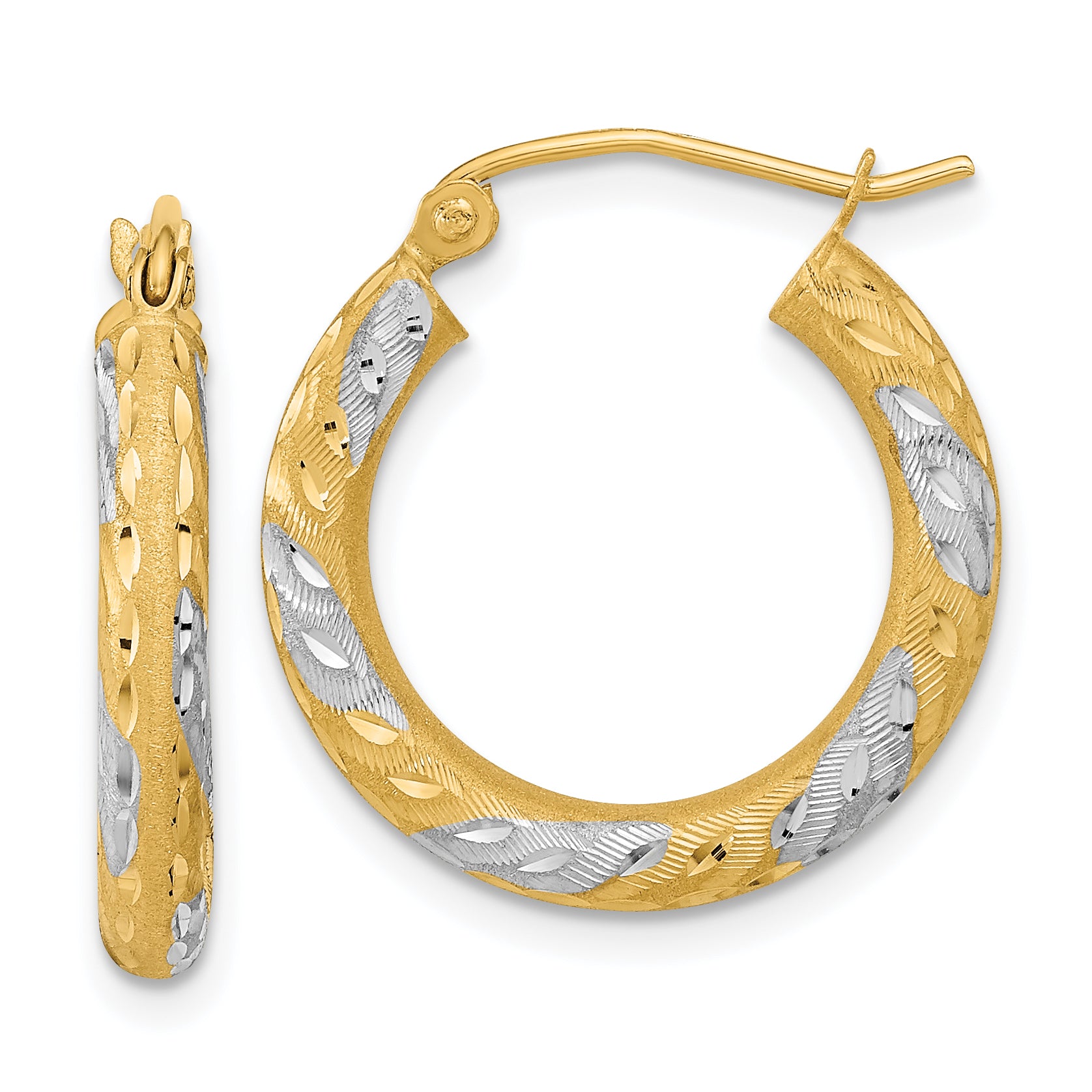 14k White Rhodium Diamond-cut Satin Hoop Earrings Main image