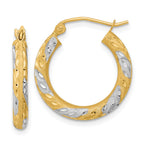 14k White Rhodium Diamond-cut Satin Hoop Earrings