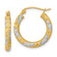 14k White Rhodium Diamond-cut Satin Hoop Earrings