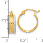14k White Rhodium Polished Diamond-cut Hoops