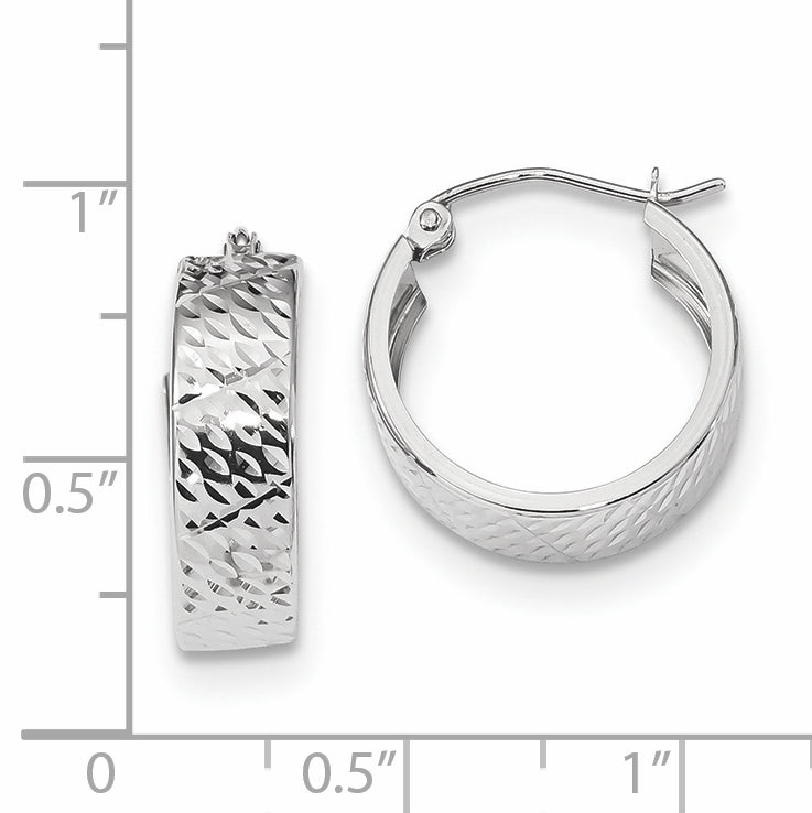 14k White Gold Diamond-cut Hoop Earrings