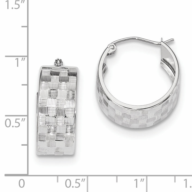 14k White Gold Diamond-cut Hoop Earrings
