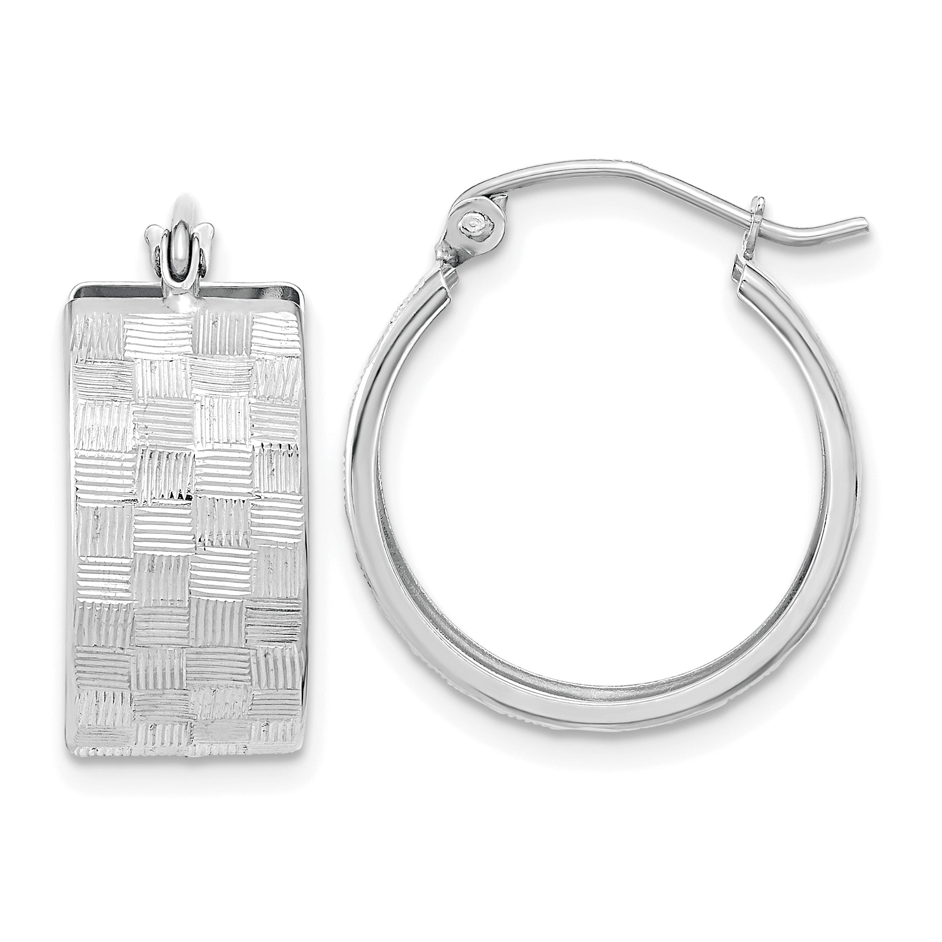 14k White Gold Diamond-cut Hoop Earrings