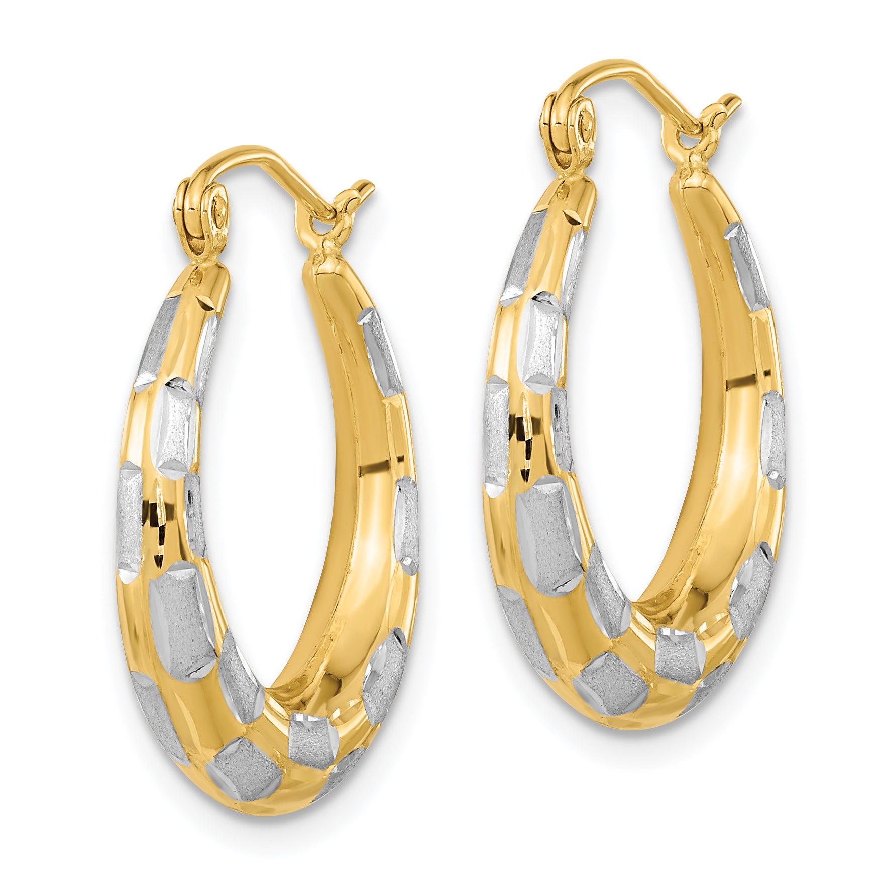 14k White Rhodium Polished Satin Diamond-cut Hoop Earrings Secondary image