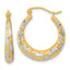 14k White Rhodium Polished Satin Diamond-cut Hoop Earrings
