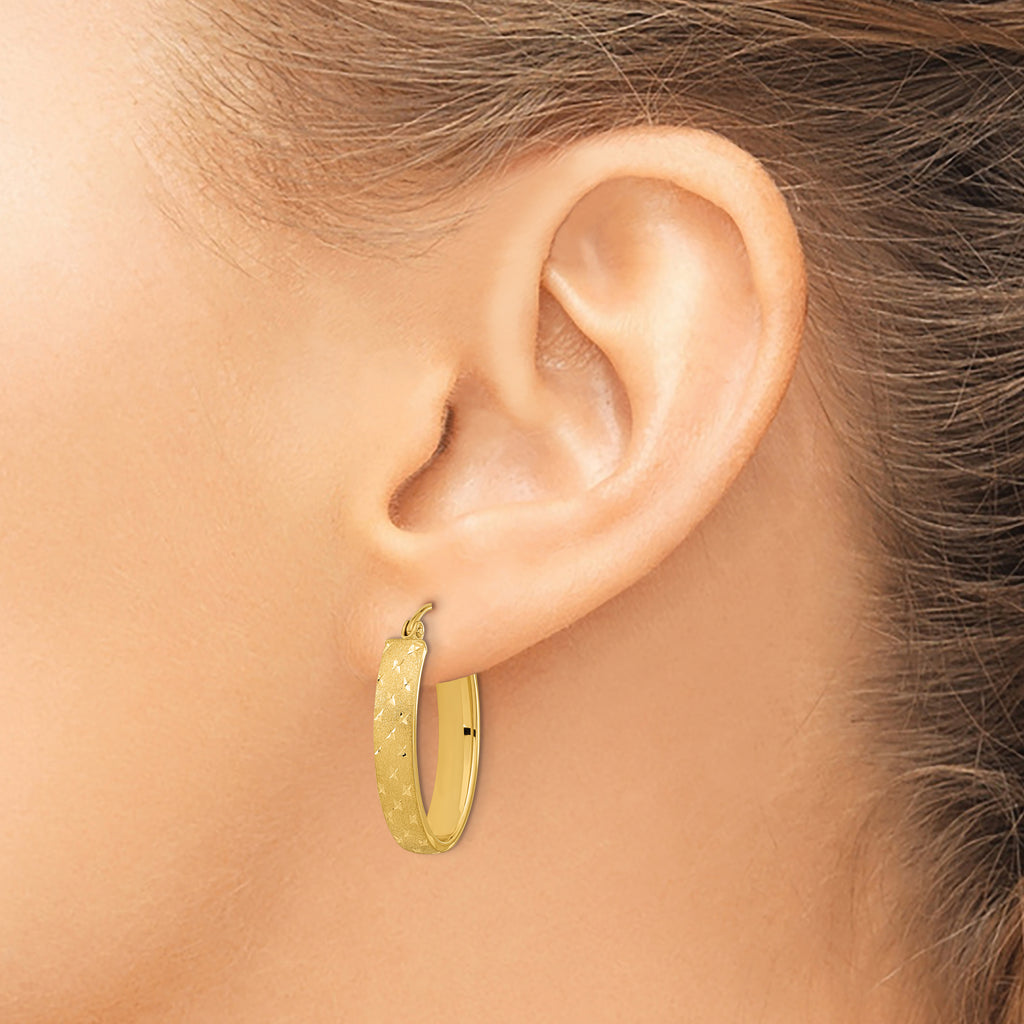 14k Polished Satin Diamond-cut Hoop Earrings