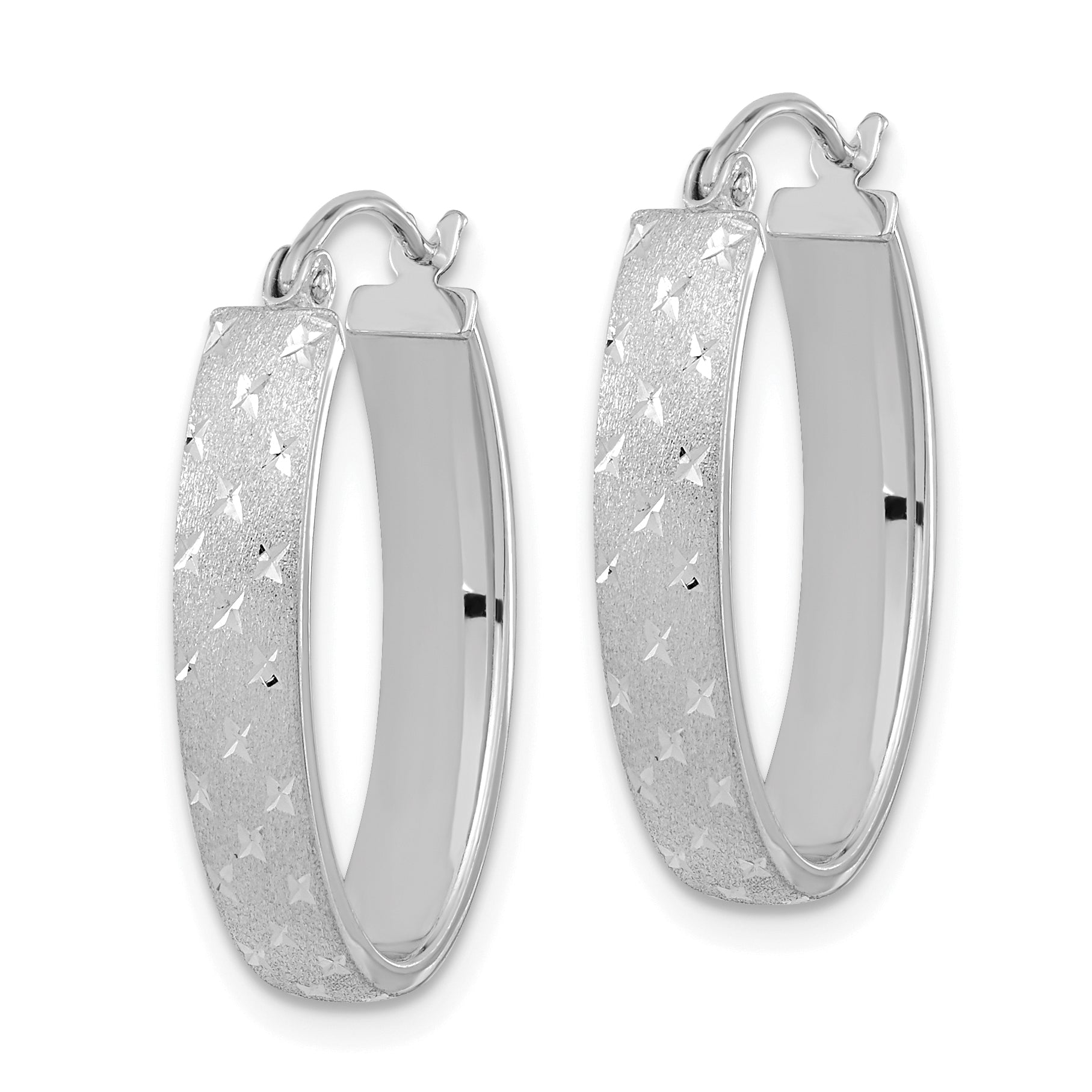 14k White Gold Polished SatinDiamond-cut Hoop Earrings Secondary image