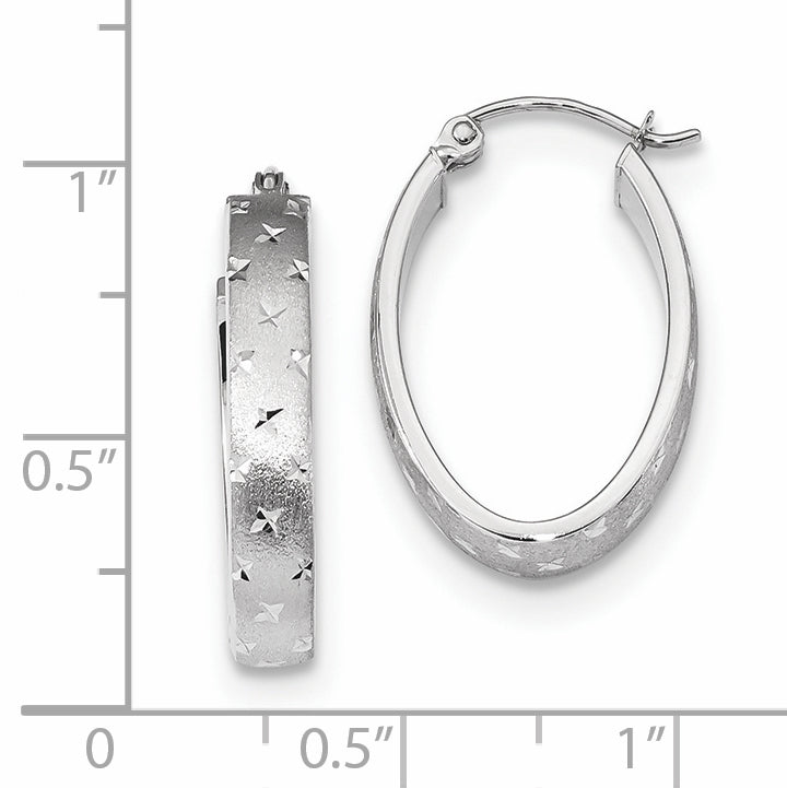 14k White Gold Polished SatinDiamond-cut Hoop Earrings
